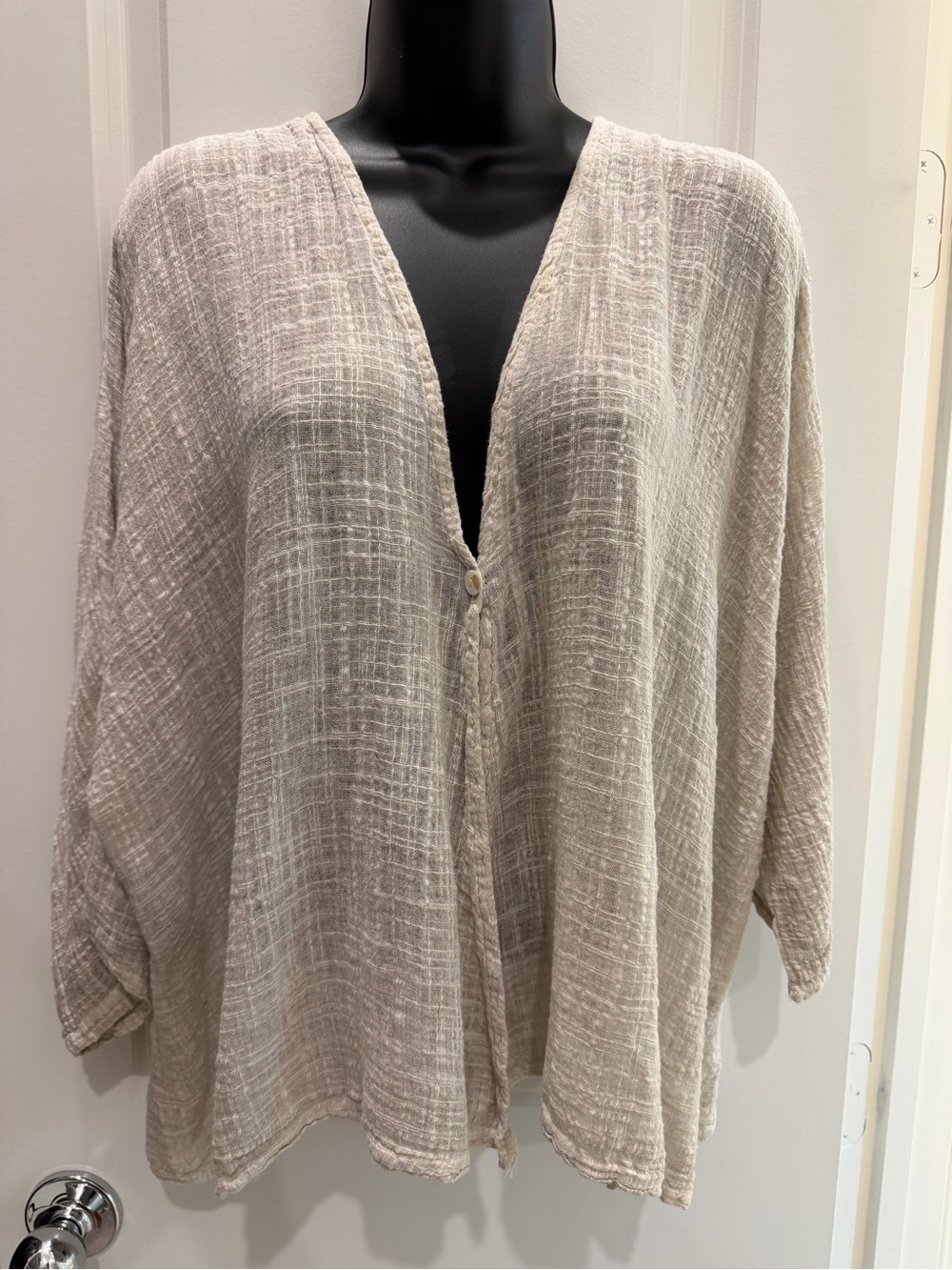 Marisima Italy Beige Cotton Gauze Kimono Cover-Up One Size